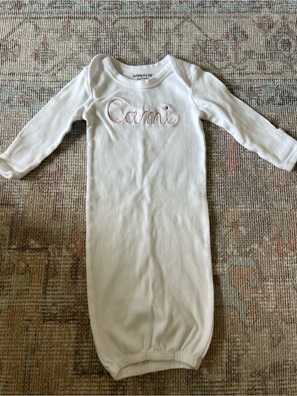 White Personalized Baby Sleep Gown with Pink Embroidered Name, Cami Monogram